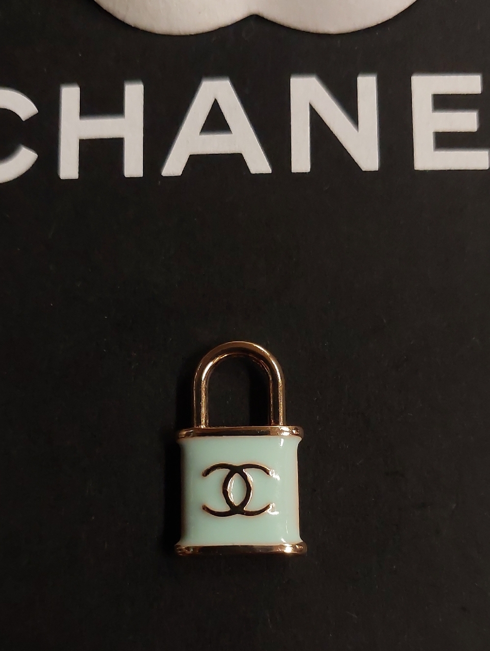 CC Sky Blue Enamel Padlock Charm Pendant